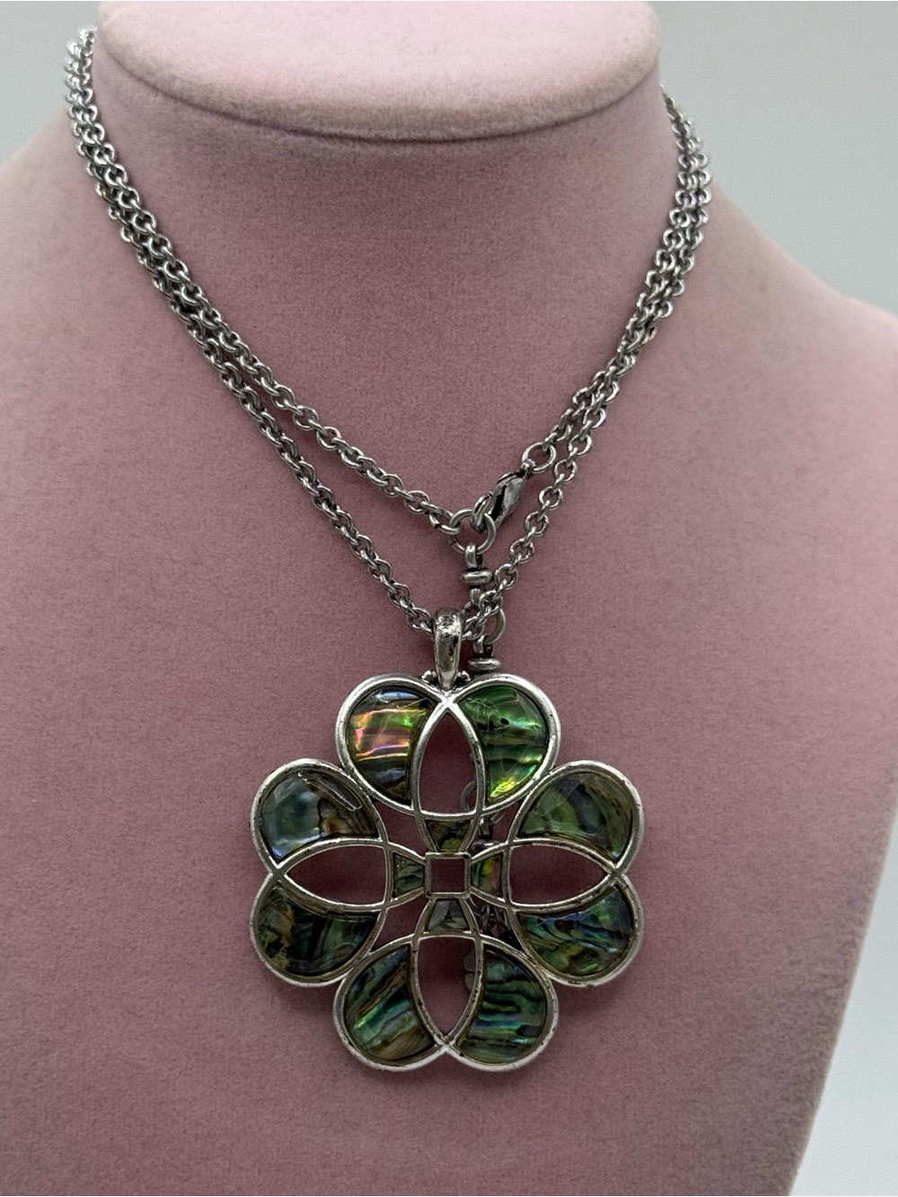Lucky brand Silver tone Floral Abalone Pendant Necklace